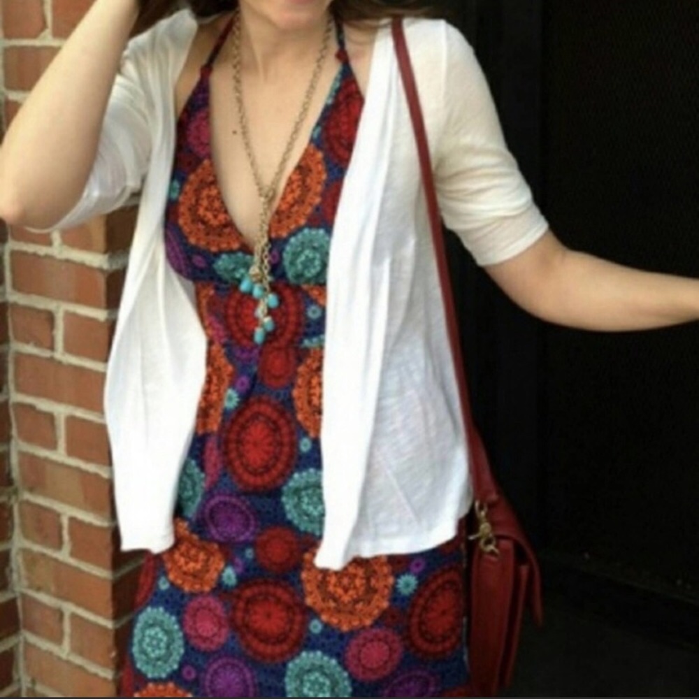 Anthropologie Fish Fry multi colorful halter Mini Dress sz M